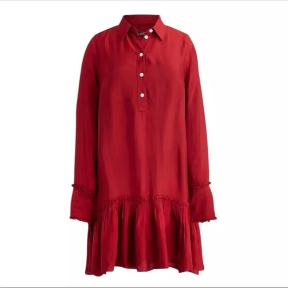 J Crew Amelia popover shirtdress in drapey viscose twill Womens XXS Berry Red - Picture 1 of 10